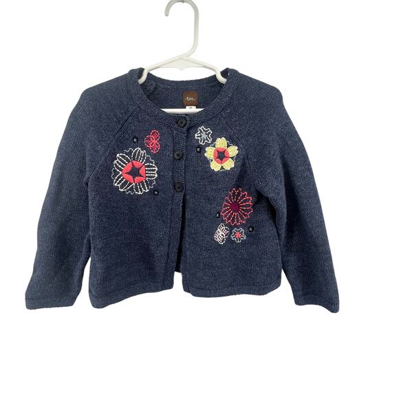 Tea Collection Other - Tea Collection Size 4T Cardigan Sweater Embroidered Flowers Button Front Blue